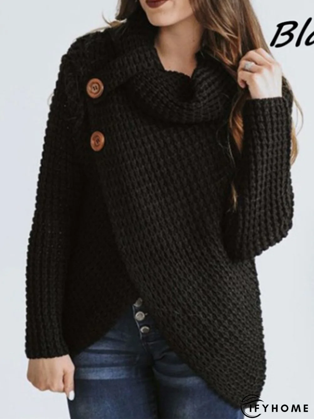 Asymmetrical Slit Cowl Neck Knitted Sweater | IFYHOME