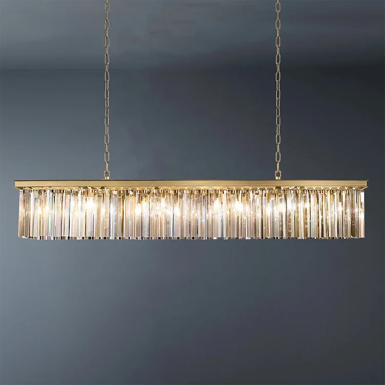 Rectangular 1920s Odeon Crystal Chandelier Dining Room Lighting L59" Vjlight