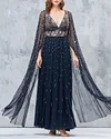 Embroidered Tulle Dress With Detailed Embroidery Bodice And Cape Sleeves