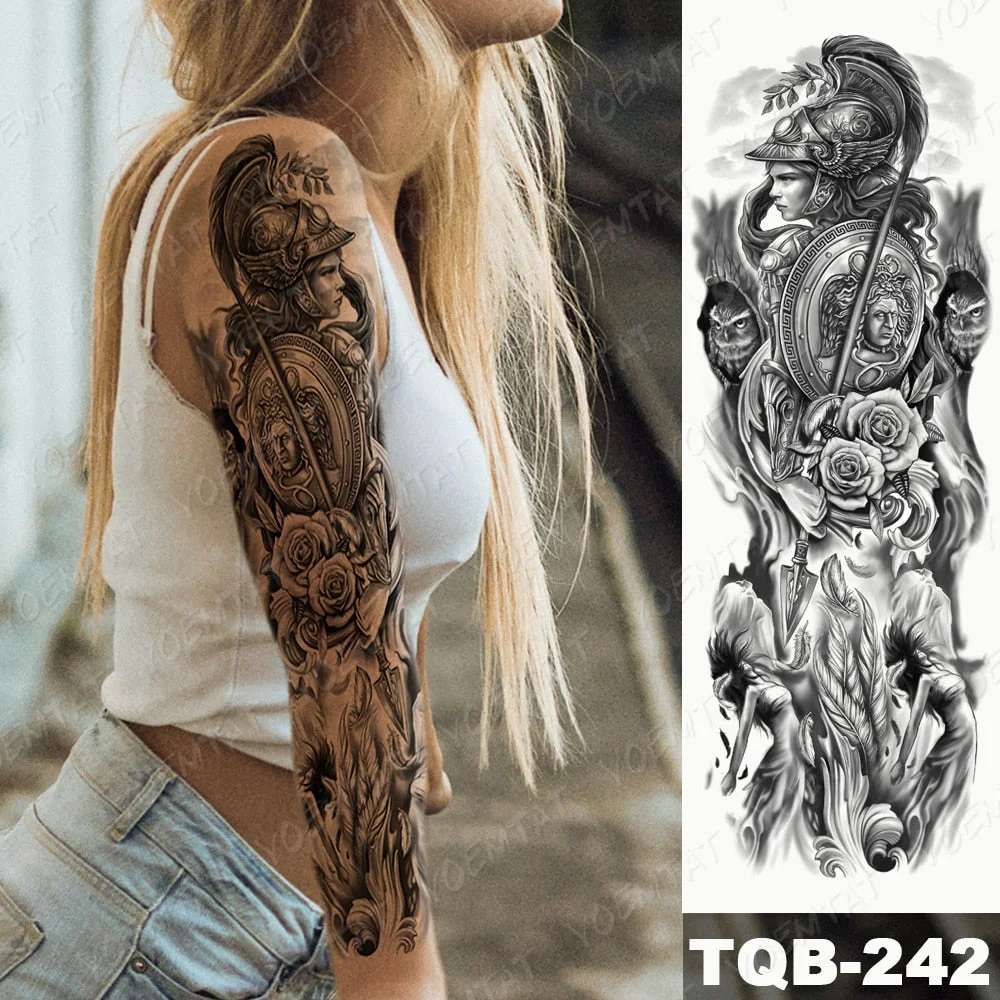 Large Arm Sleeve Tattoo Lion Cross Prayer Waterproof Temporary Tatto Sticker Tiger Beach Compass Body Art Full Fake Tatoo Men