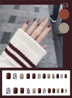 Nails Art Fake Nail Tips Press on Tipsy with Glue Coffin Stick Designs Clear Display Set Full Cover Artificial Short kiss square-Nail Inspo