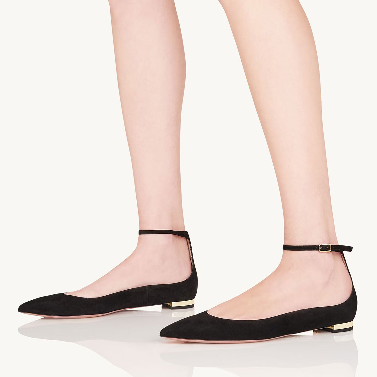 Black Vegan Suede Buckle Ankle Strap Flat Shoes Women with Pointed Toe Nicepairs