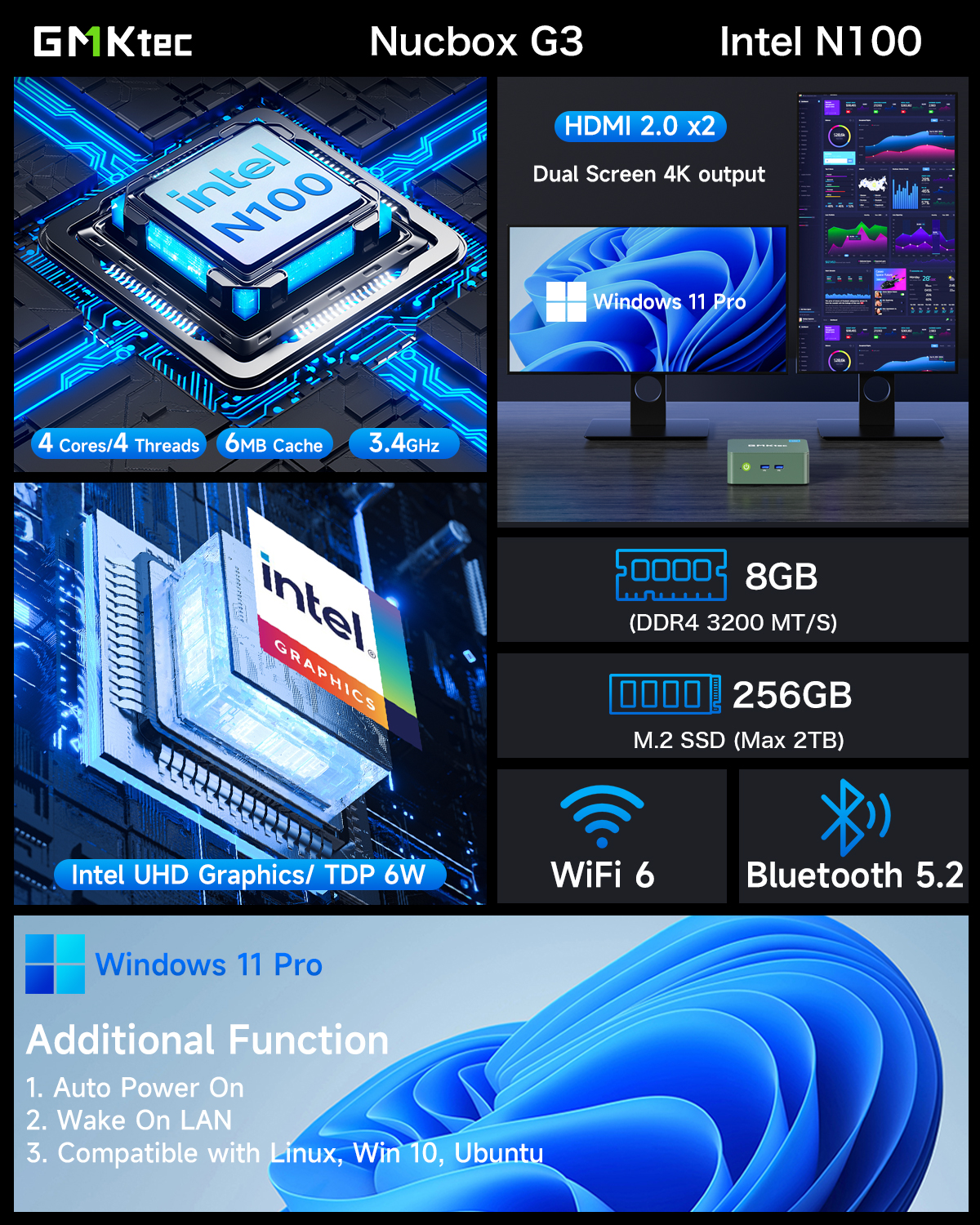 使用少 GMKtec G3 Plus 16GB 1TB N100 Win11 NucBox G3--Most Cost-Effective Mini PC With Intel N100 Processor
