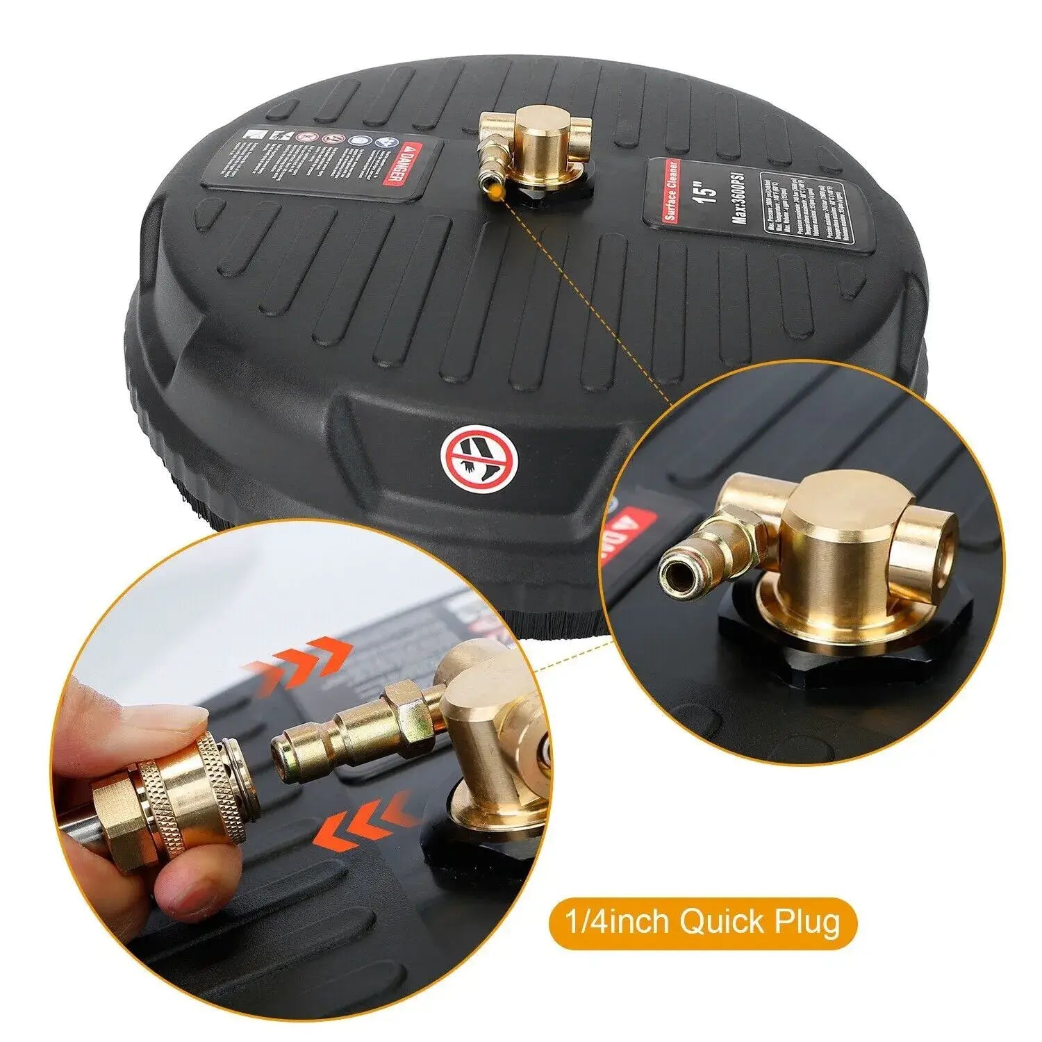 Our Surface Pressure Washer is compatible with ¼" Standard Quick Connect Inlet, which fits Most Standard pressure washers. If your pressure washer lacks a ¼” connector, you'll need an adapter to use our product.