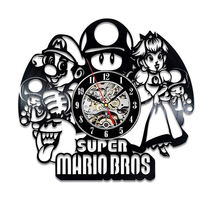 Super Mario Game Vinyl Record Wall Clock Modern Design Play Room 3D Hanging Clock Wall Watch Art Home Decor Gifts for Children