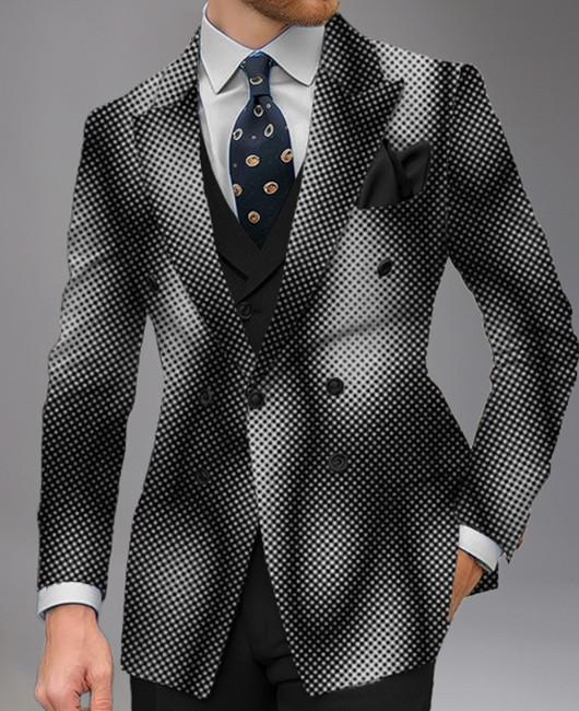 Business Gradient Polka Dots Peaked Lapel Triple Breasted Blazer