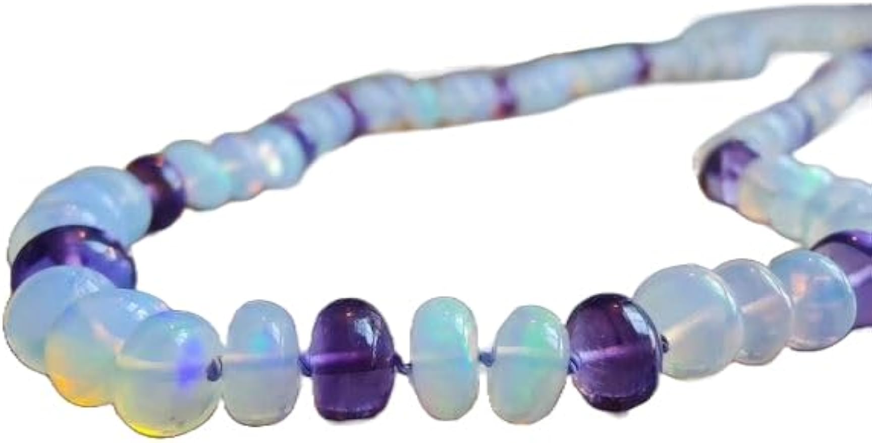 LKBEADS Natural Luxurious Ethiopian opal and amethyst Necklace rondelle 5-7mm smooth 16inch Full strand Beads Jewelry Gemstone Necklace crystal healing energy stone Necklace for Women