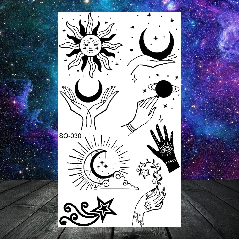 3D Constellation Rose Mountains Tatoos Temporary Tattoos For Women Men Star Moon Sun Realistic Fake Tattoo Small Washable Tatoos