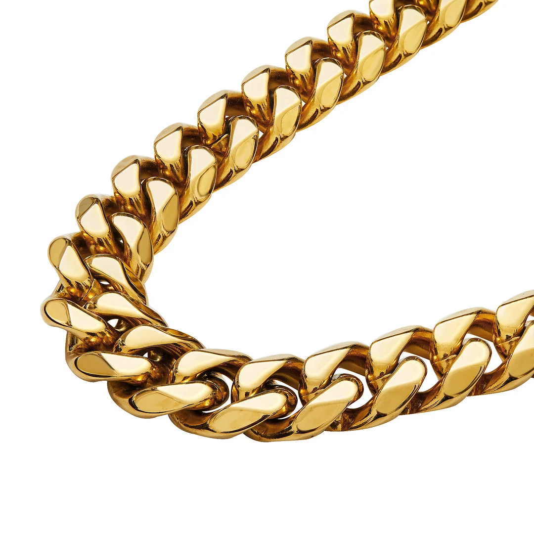 Gold Tone Titanium Stainless Steel Hip Hop Miami Chain Curb Cuban Link Rapper Necklace With Tail 15mm Size