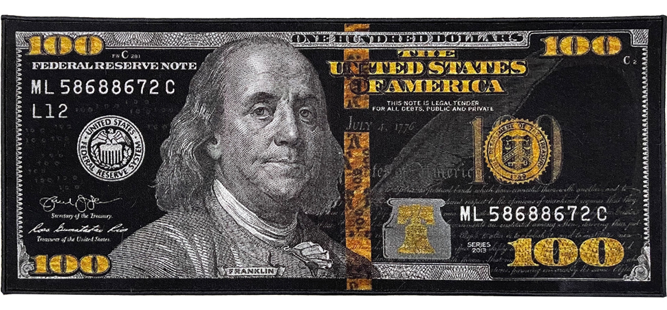 HUAHOO Black Money Rugs 100 Dollar Bill Area Rug Door Mat Runner for ...