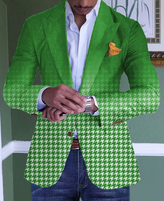 Business Gradient Houndstooth Turndown Collar Single Breasted Blazer