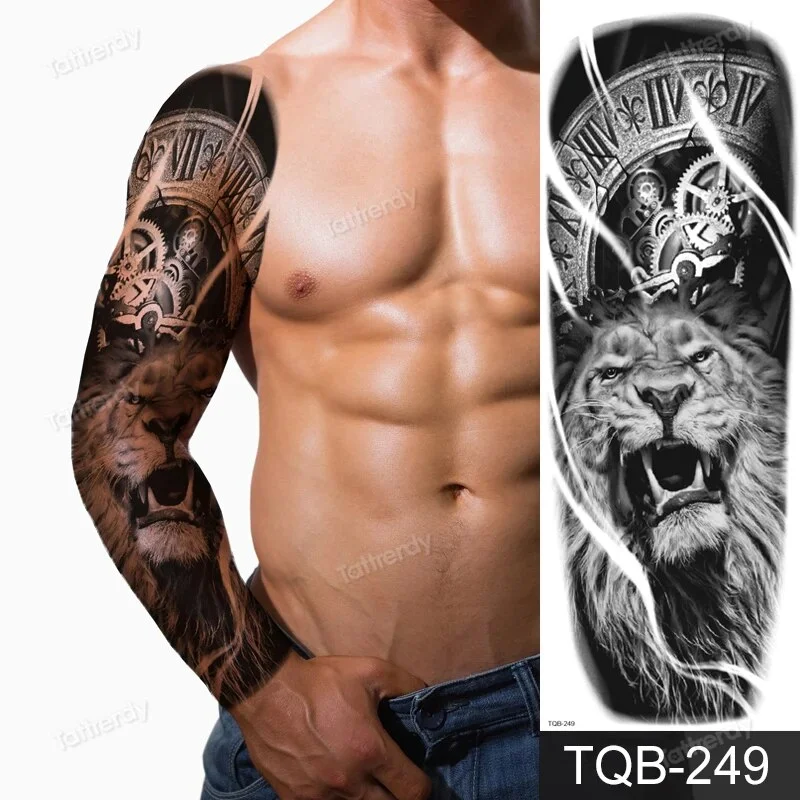 Sdrawing Temporary Tattoos men large full arm sleeve tattoo god wolf moon dragon lion king tiger forest tattoo designs big body