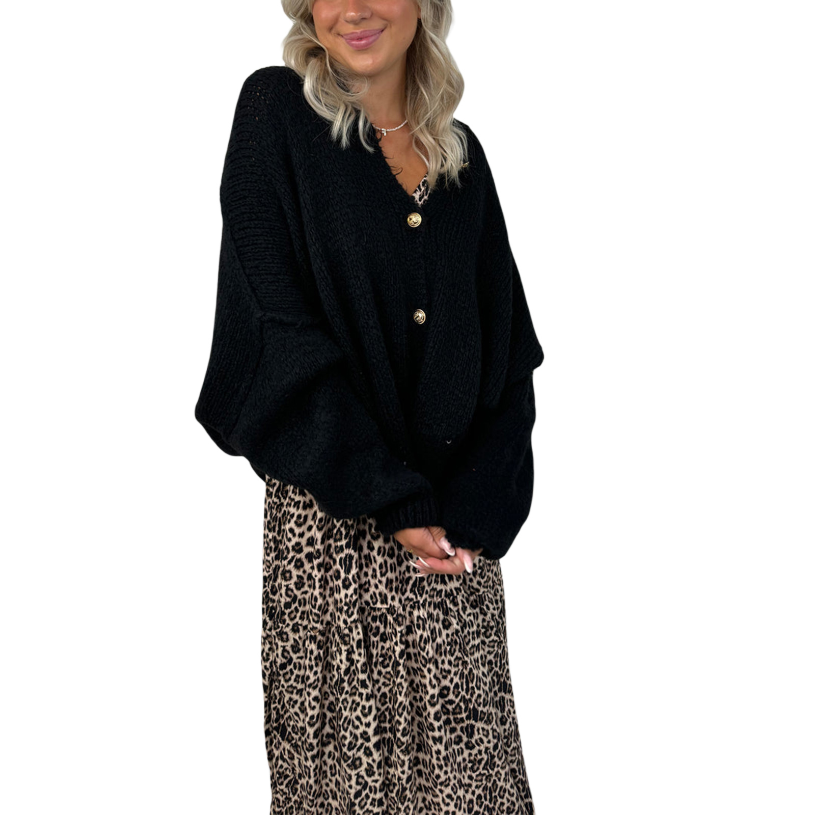 Women Knit Cardigan Autumn Casual Long Lantern Sleeve Stand Collar Button Down Loose Sweater Female Comfy Cozy Knitwear Outwear