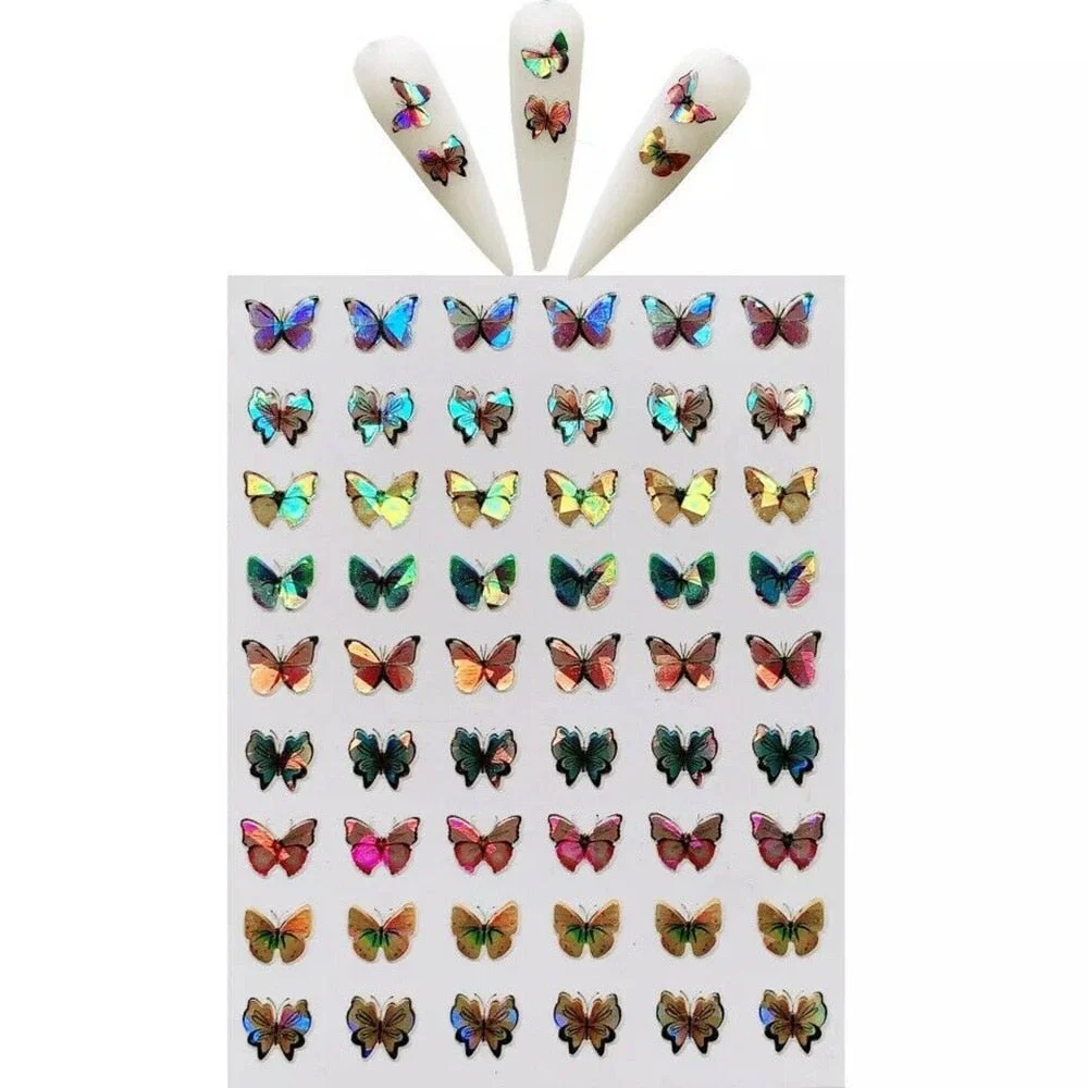 1pcs Holographic 3D Butterfly Designs Sticker Nail Decal DIY Slider for Manicure Nail Art Watermark Manicure Decoration-Nail Inspo