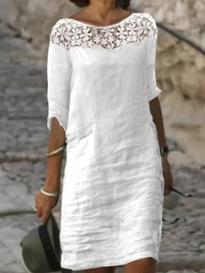 3/4 Sleeve Lace Casual Dress-mysite