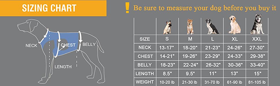 COODEO dog lift harness size chart