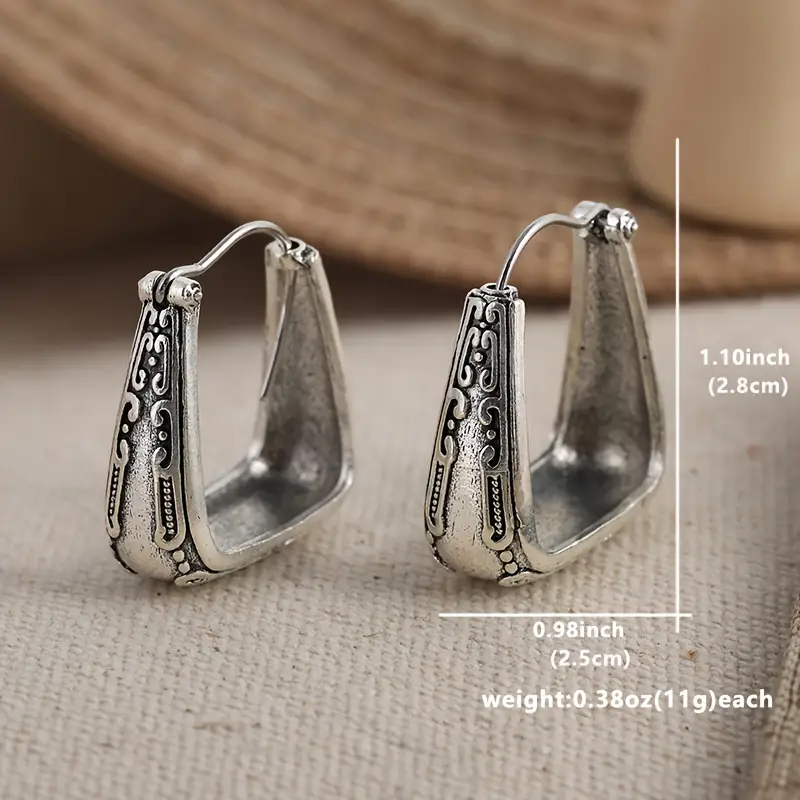 vintage boho style silvery textured earrings   drop dangle earrings for women 3