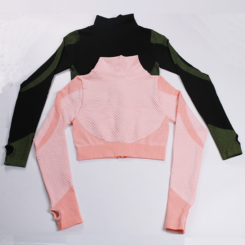 LANTECH-Women-Workout-Sportswear-Running-Long-Sleeve-Zipper-Shirts-Slim-Fit-Yoga-Fitness-Crop-Tops-Training
