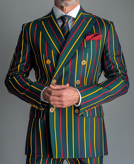 Business Contrast Stripes Peaked Lapel Double Breasted Blazer