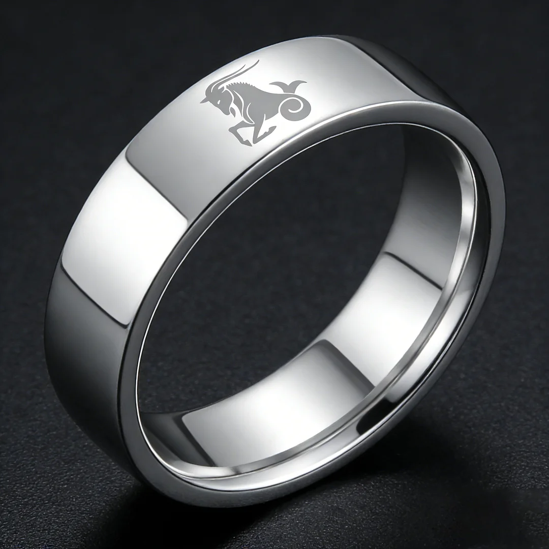 Men Women Sliver Capricorn Tungsten Carbide Rings Couple Wedding Bands Flat Comfort Fit 4MM 6MM 8MM Width