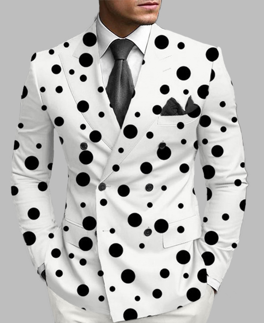 Business Peaked Lapel Double Breasted Polka Dots Blazer