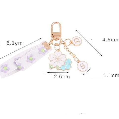 Violet Twin Flower Ribbon Keychain