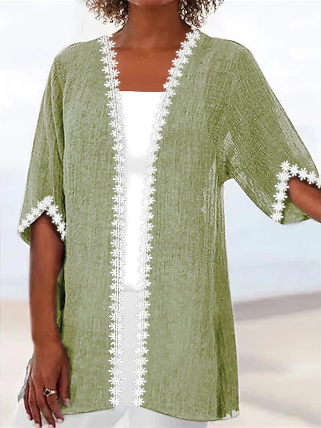 Women Half Sleeve Scoop Neck Fake Two-Pieced Tops