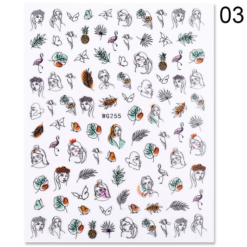 1PC 3D Nail Sticker Stick Figure Woman Face Pattern Special Transfer Picture Flowers Sliders Sticker DIY Nail Art Decoration