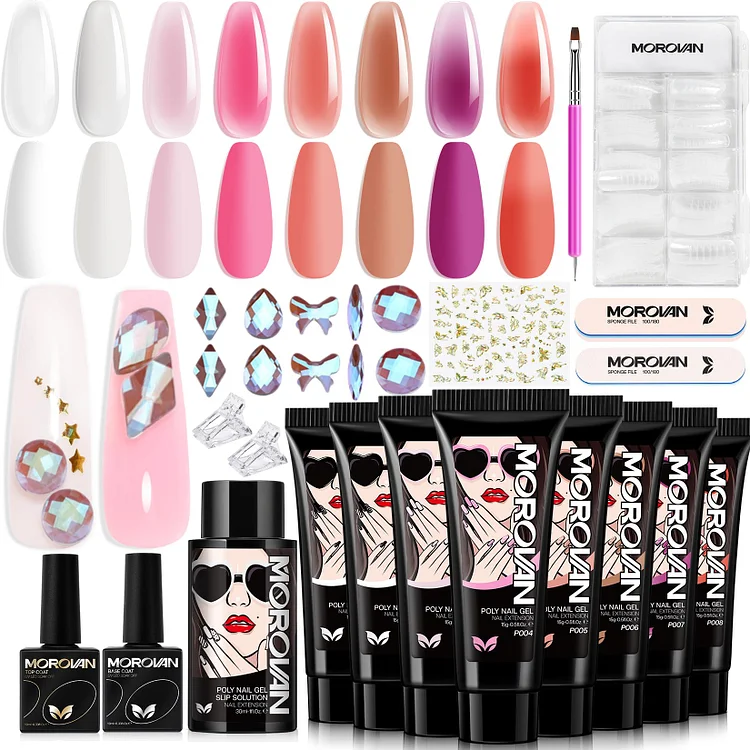 Basic Style - 8 Colors Poly Gel Beginner Kit with Rhinestones