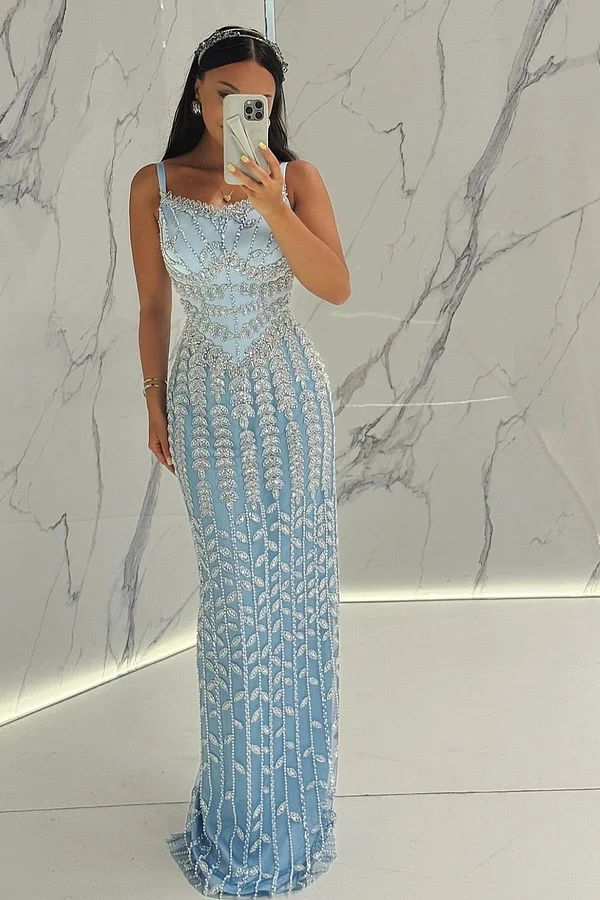  Fashion Blue Luxurious Sequins Beaded Prom Dress ZT0183