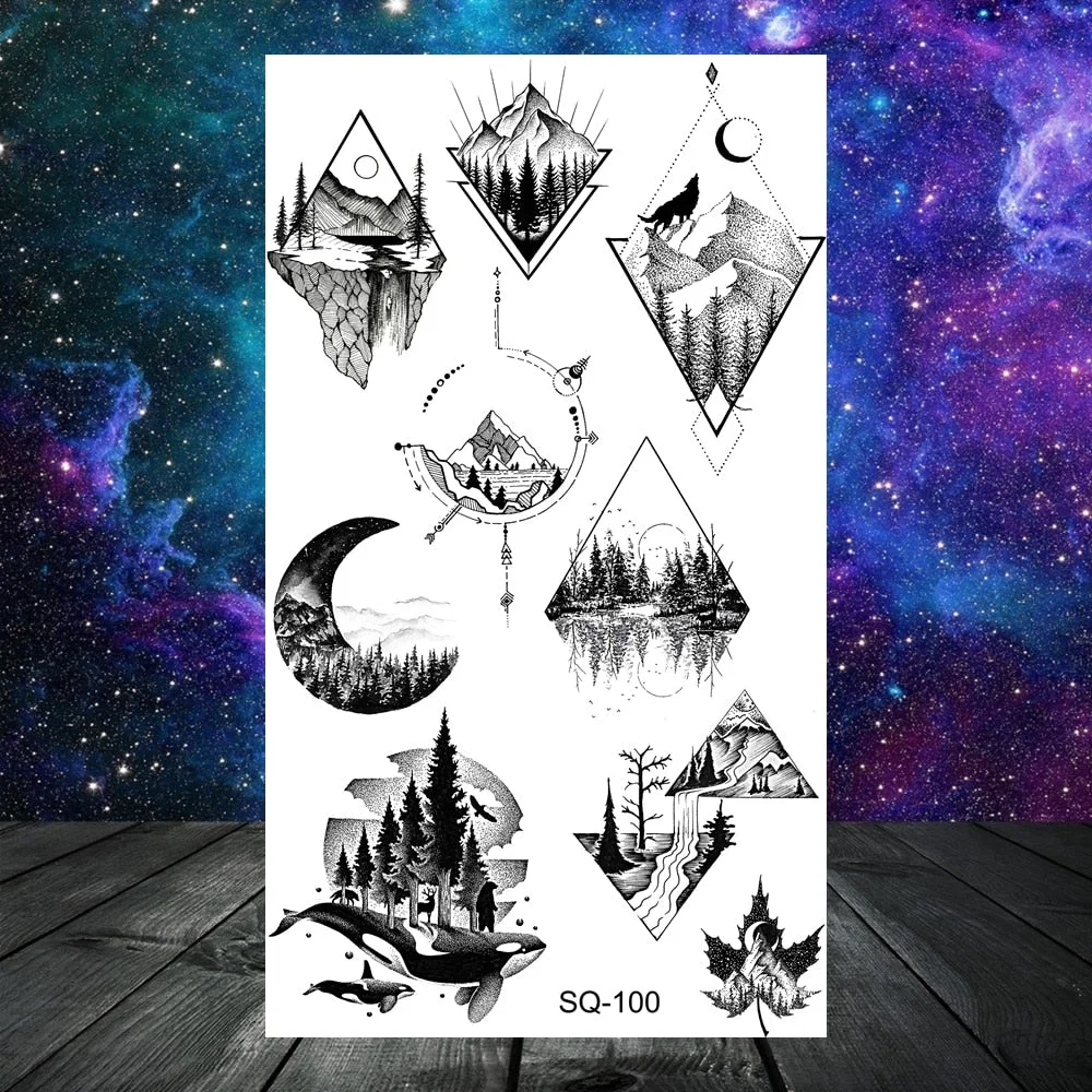 3D Constellation Rose Mountains Tatoos Temporary Tattoos For Women Men Star Moon Sun Realistic Fake Tattoo Small Washable Tatoos