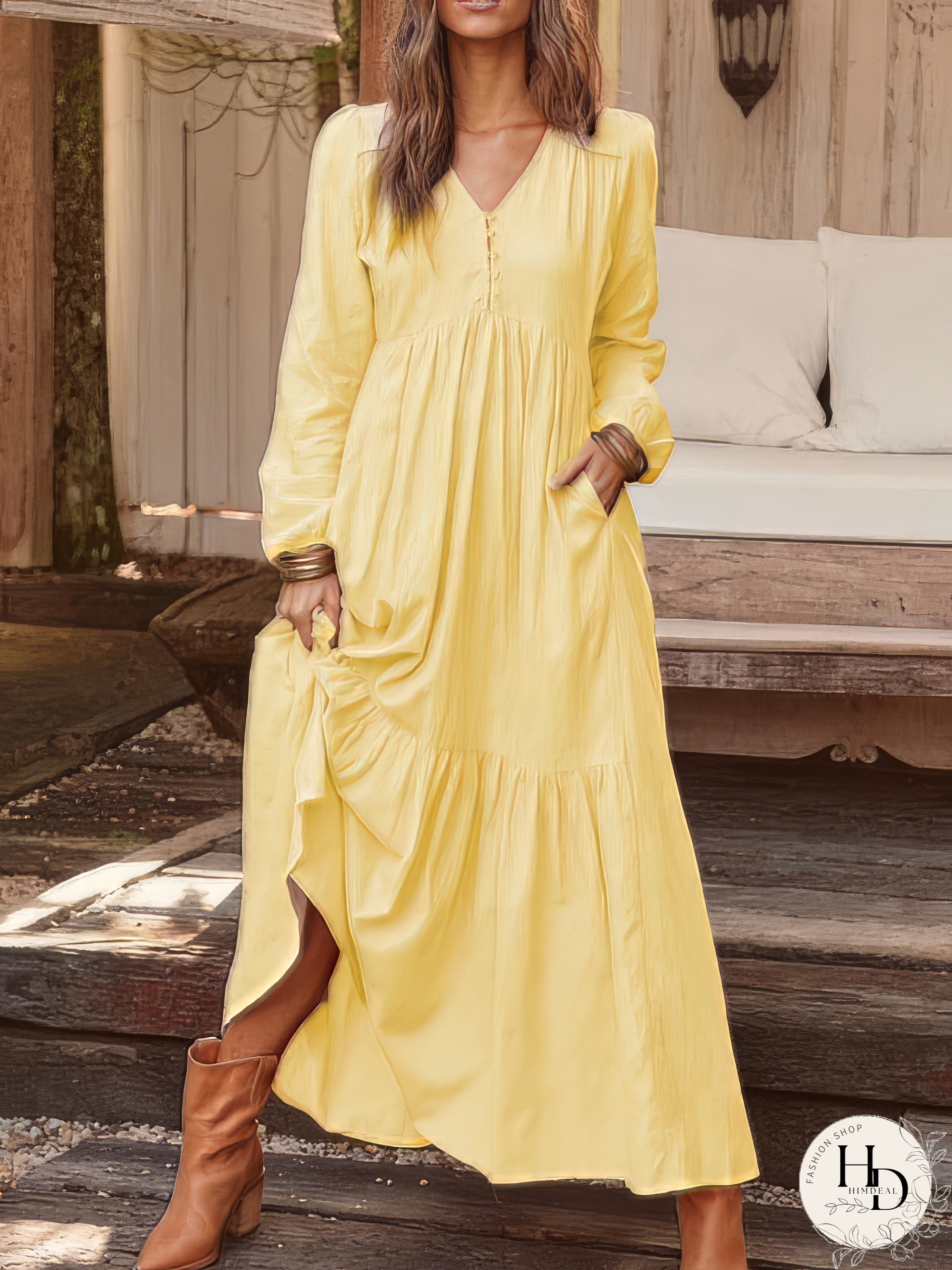 Casual Long-sleeved Dress With Big Swing