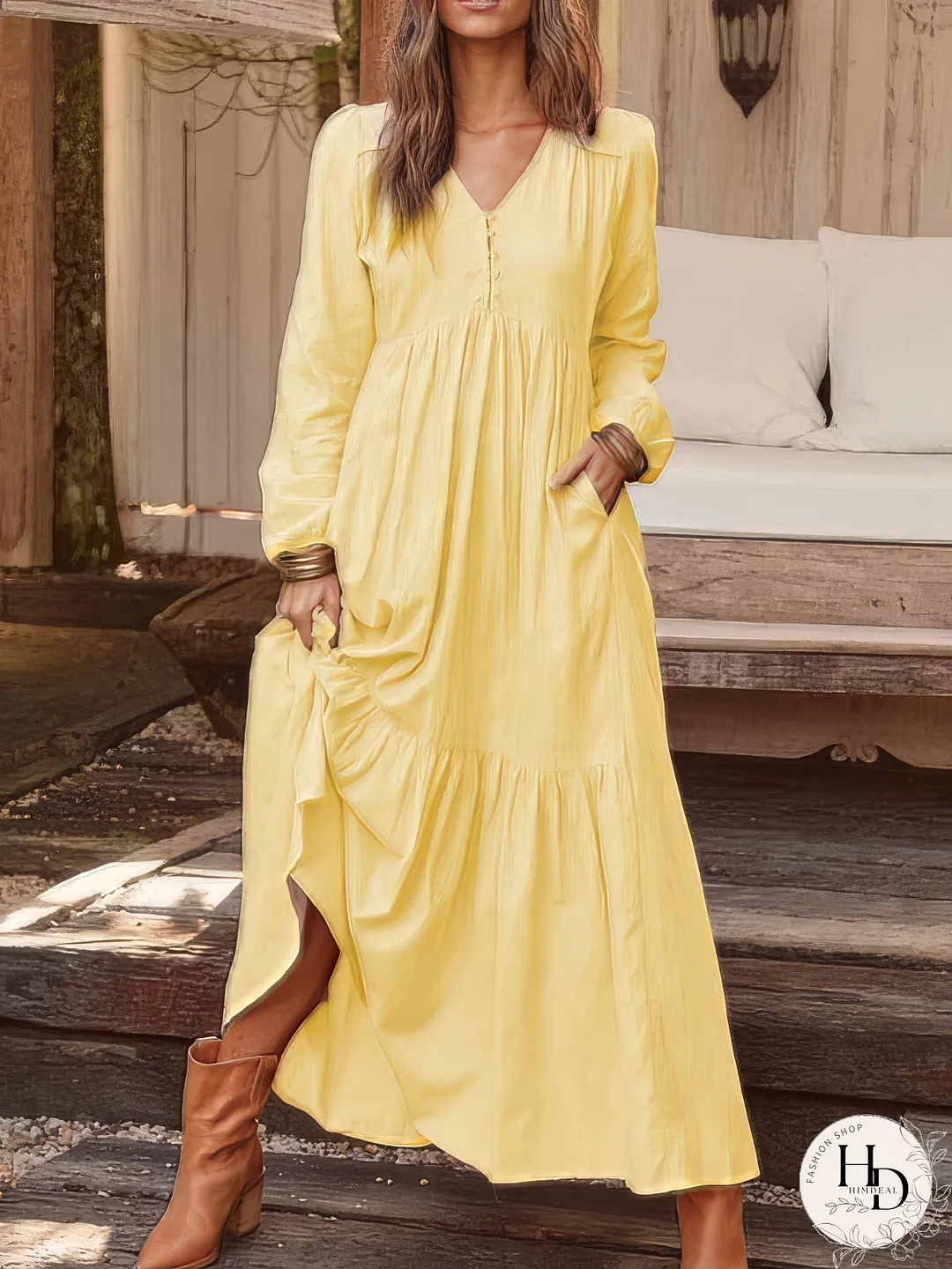 Casual Long-sleeved Dress With Big Swing