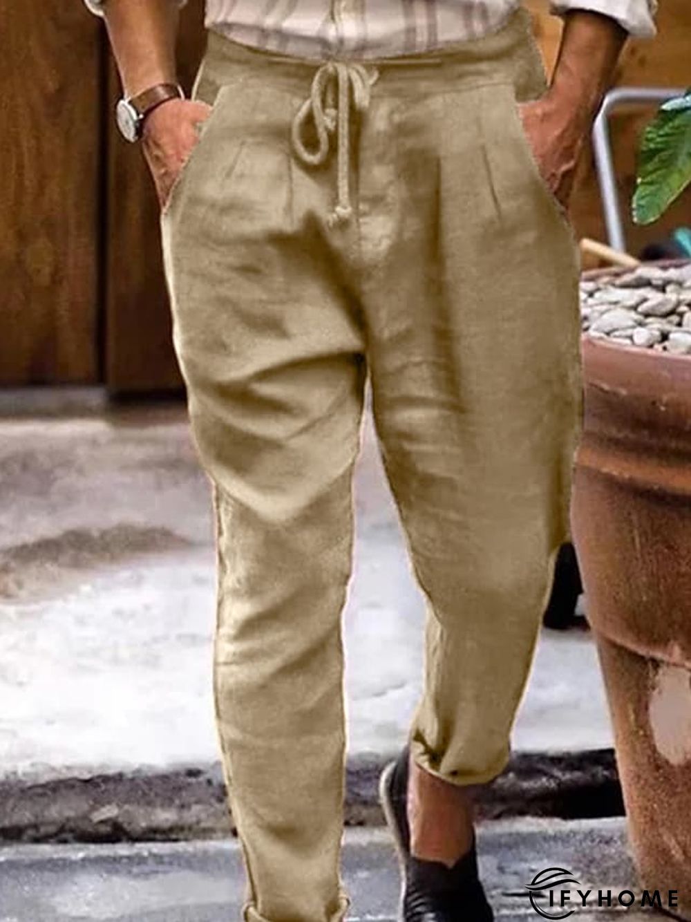 Men's Linen Pants Trousers Summer Pants Beach Pants Plain Breathable Soft Casual Daily Holiday Linen / Cotton Blend Fashion Streetwear Black White Micro-elastic | IFYHOME