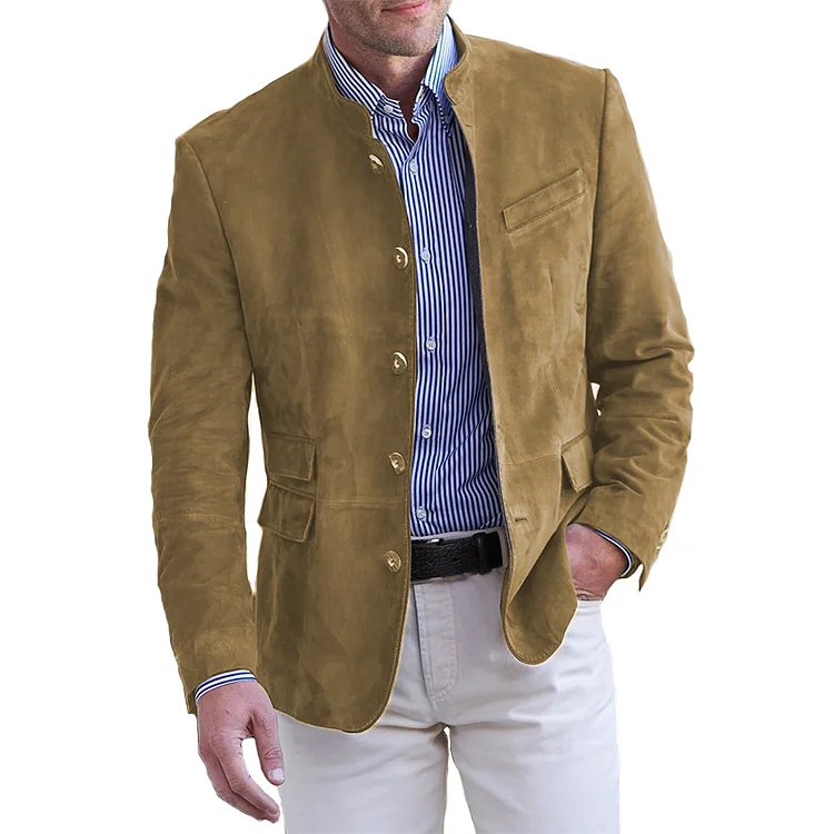 Men’s Classic Soild Color Vintage Casual Button Down Jacket