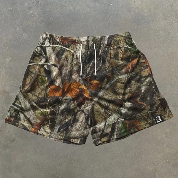 Vintage Jungle Graphic Casual Street Mesh Shorts