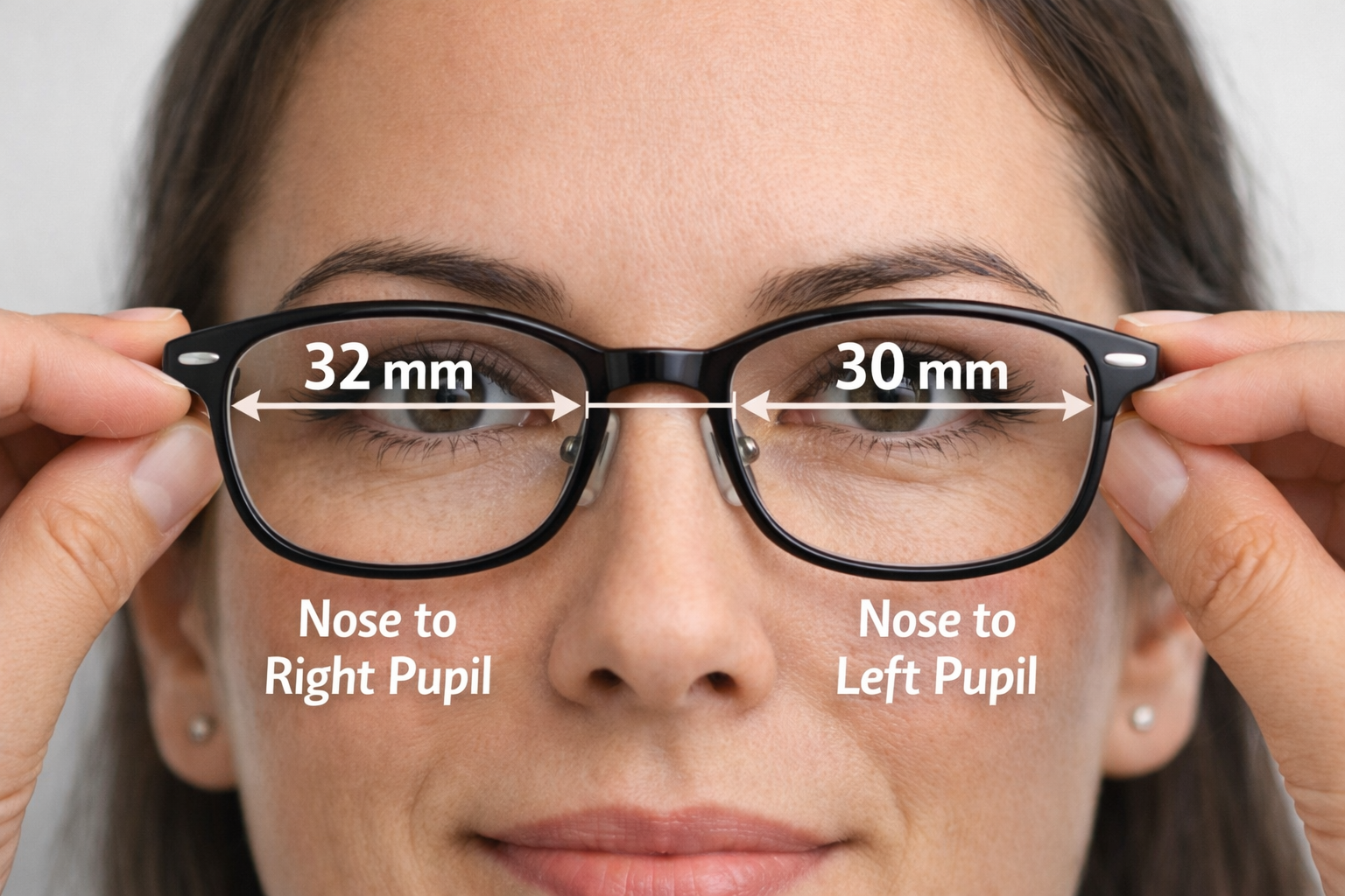 Dual pupillary distance measurement showing nose bridge to each pupil