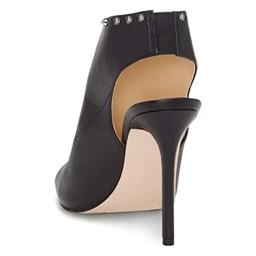 Black Peep Toe Silver Rivets Stiletto Heels Slingback Sandals