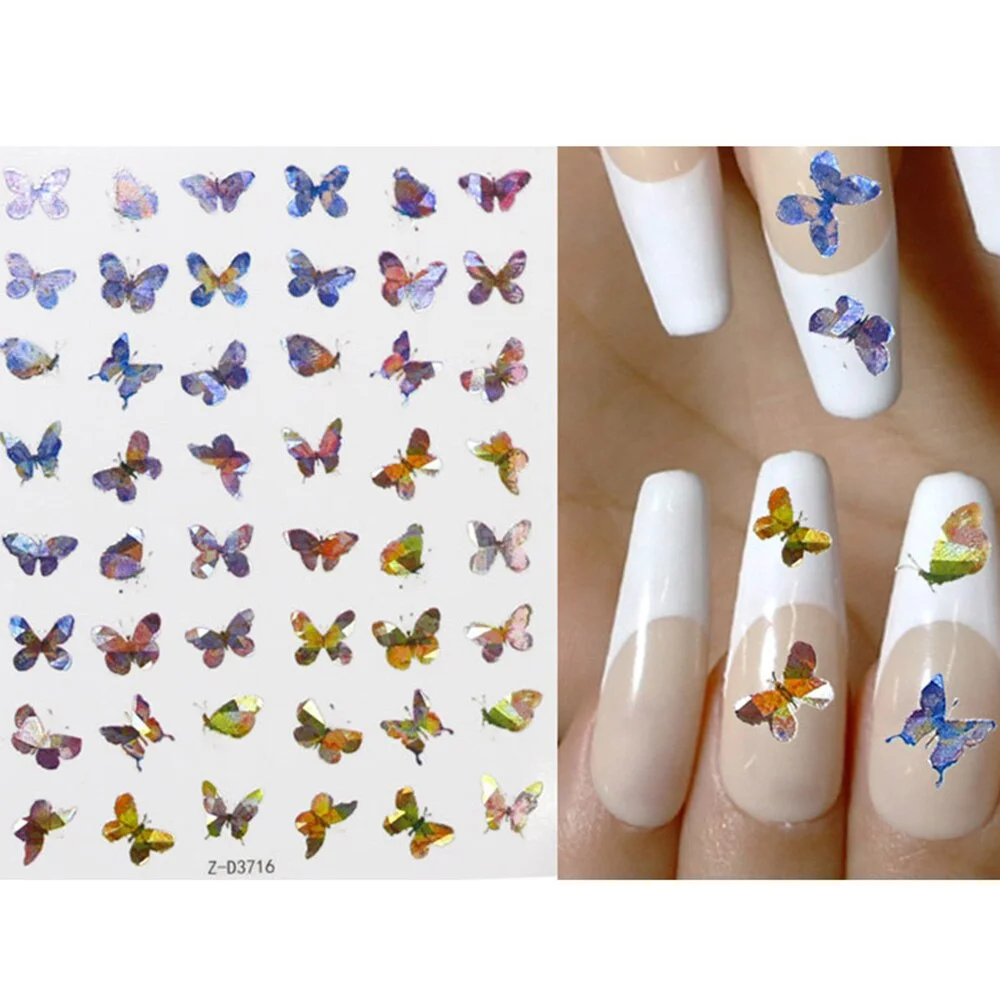 1pcs Holographic 3D Butterfly Designs Sticker Nail Decal DIY Slider for Manicure Nail Art Watermark Manicure Decoration-Nail Inspo