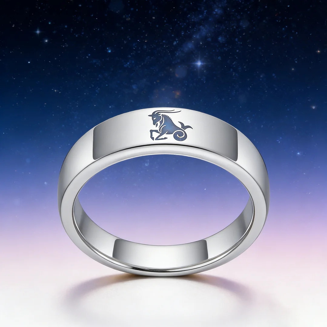 Men Women Sliver Capricorn Tungsten Carbide Rings Couple Wedding Bands Flat Comfort Fit 4MM 6MM 8MM Width