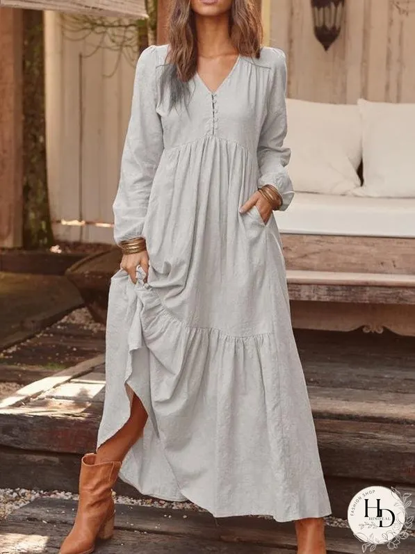 Casual Long-sleeved Dress With Big Swing