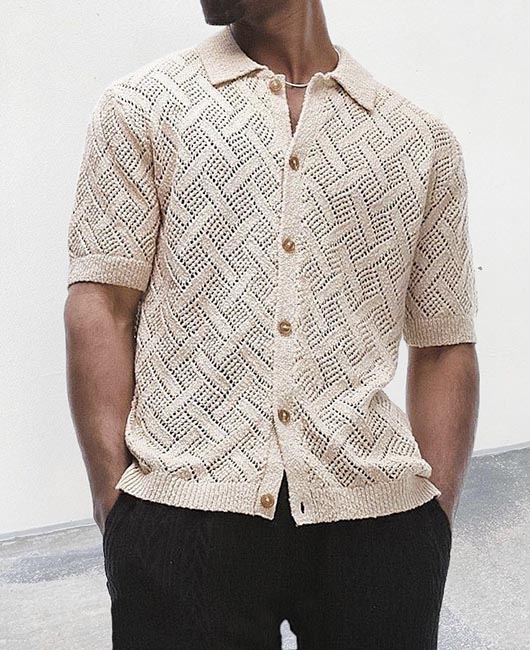 Casual Lapel Collar Single Breasted Hollow Knitted Shirt