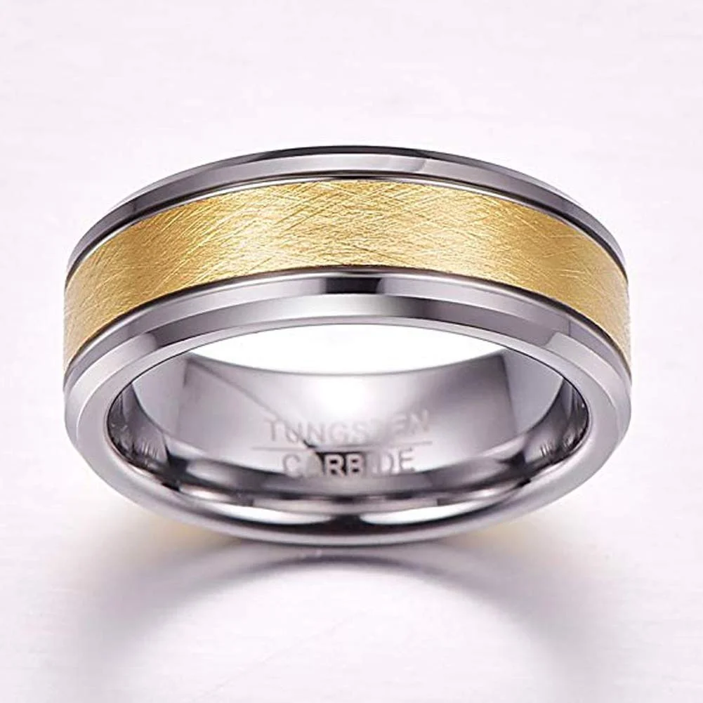 6mm 8mm Mens Women Gold Plated Tungsten Matching Brushed Couple Wedding Bands Beveled Edge Comfort Fit