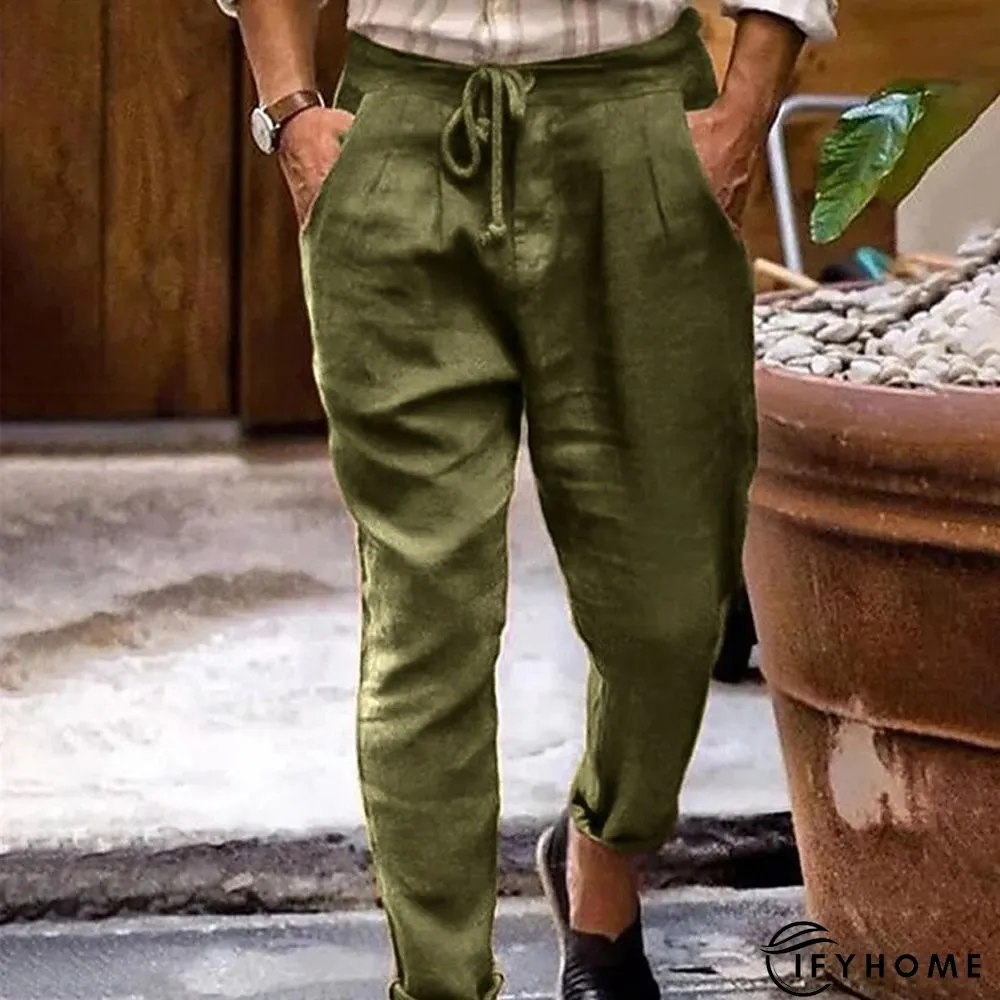 Men's Linen Pants Trousers Summer Pants Beach Pants Plain Breathable Soft Casual Daily Holiday Linen / Cotton Blend Fashion Streetwear Black White Micro-elastic | IFYHOME
