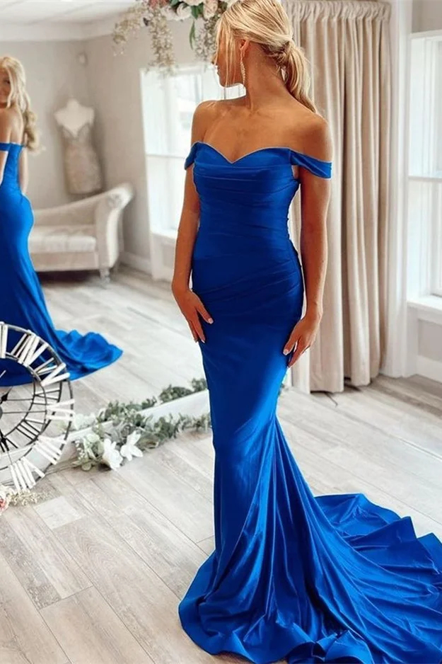 Royal Blue Off-The-Shoulder Mermaid Prom Dress PD0832