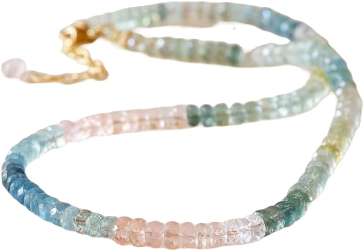 LKBEADS Natural Aquamarine Necklace rondelle 4-6mm faceted 16inch Full strand Beads Jewelry Gemstone Necklace crystal healing energy stone Necklace for Women