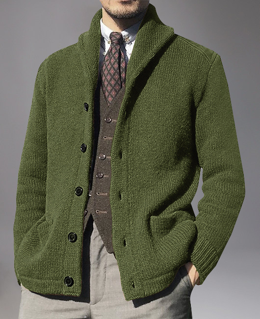 Business Solid Lapel Collar Long Sleeve Knit Cardigan Sweater