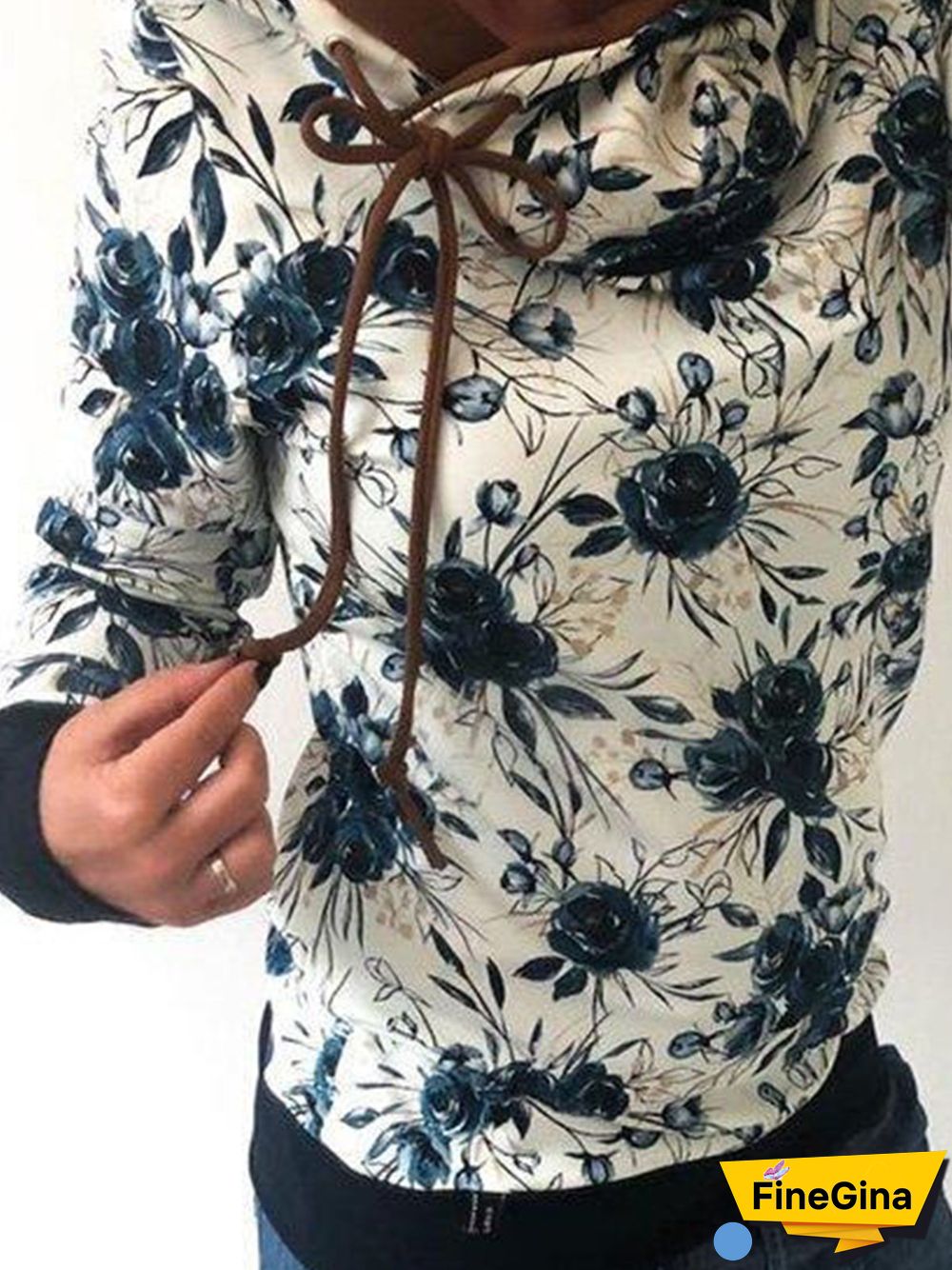 Vintage Floral Printed Paneled Hoodie Color-Block Long Sleeve Plus Size Casual Sweatshirts