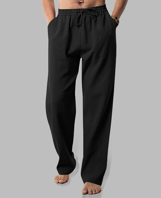 Casual Drawstring Waist Solid Linen Wide Leg Pants