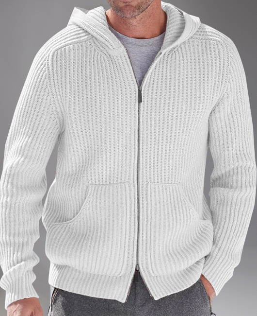 Daily Hooded Two-way Zipper Pockets Rib Knit Sweater